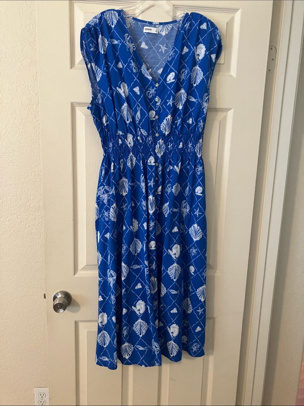 Sonoma Royal Blue V-Neck Ocean Print Midi Dress